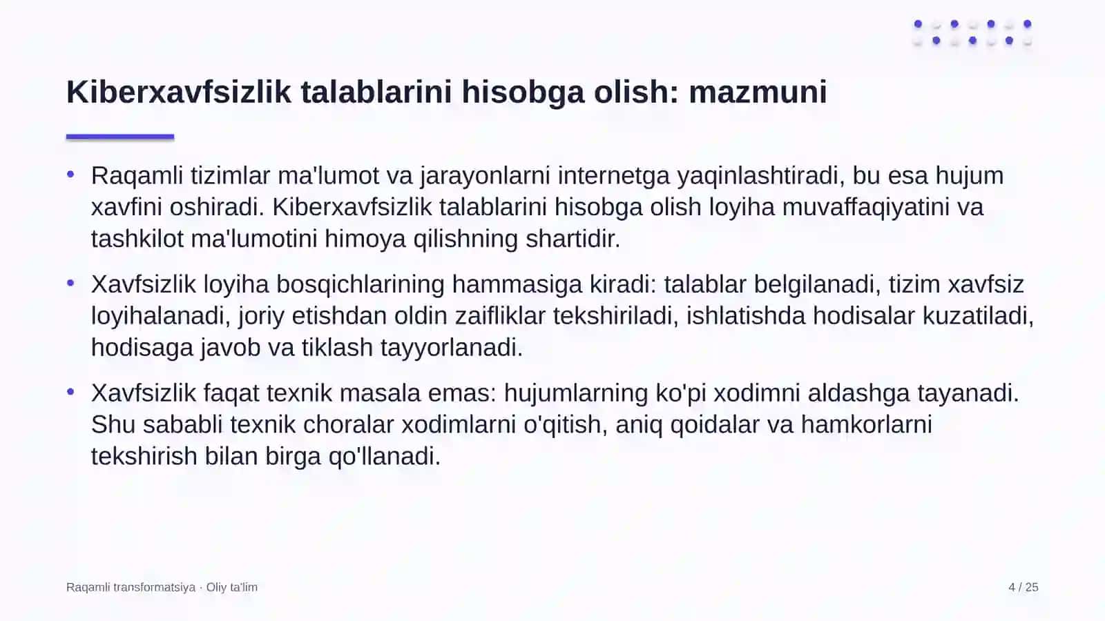 Raqamli transformatsiya · Oliy ta'lim 4