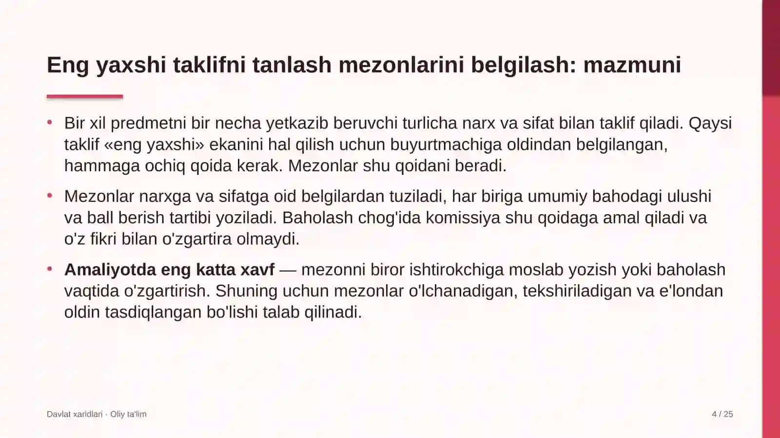 Eng yaxshi taklifni tanlash mezonlarini belgilash: mohiyati 4