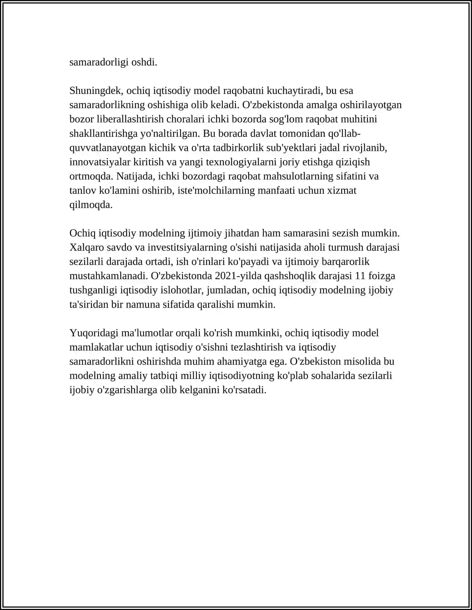 OCHIQ IQTISODIYOT MODELINING SAMARADORLIGI (MA’LUM BIR MAMLAKAT MISOLIDA) 4