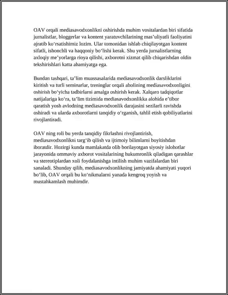 MEDIASAVODXONLIKNI OSHIRISHDA OAV NING ROLI 4