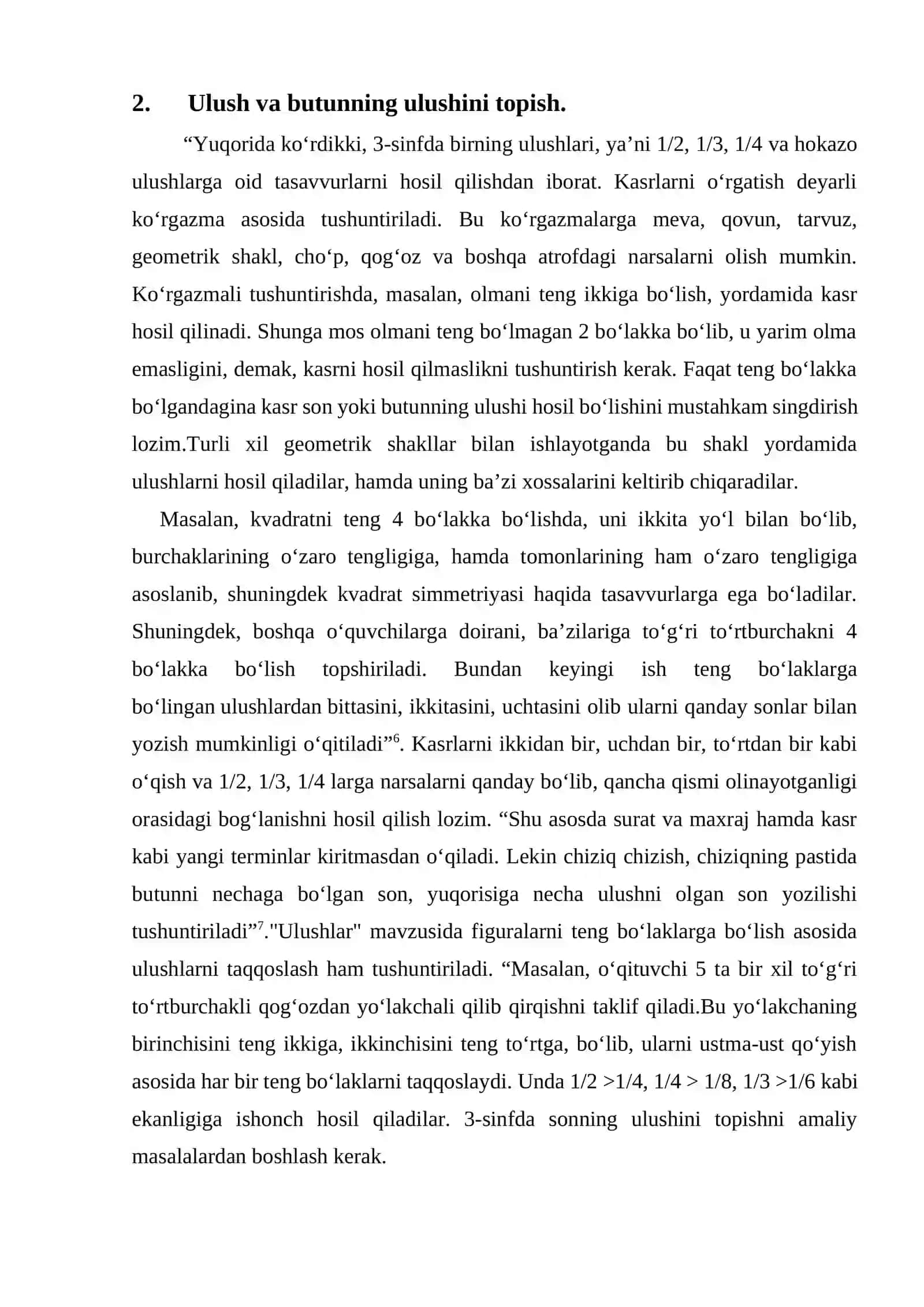 Kasr tushunchasi. Ulush. Butunning ulushini toppish. Ulushga ko’ra butunni topish 4