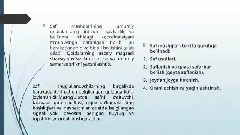 Safmashqlarining Umumiy Qoidalari 4