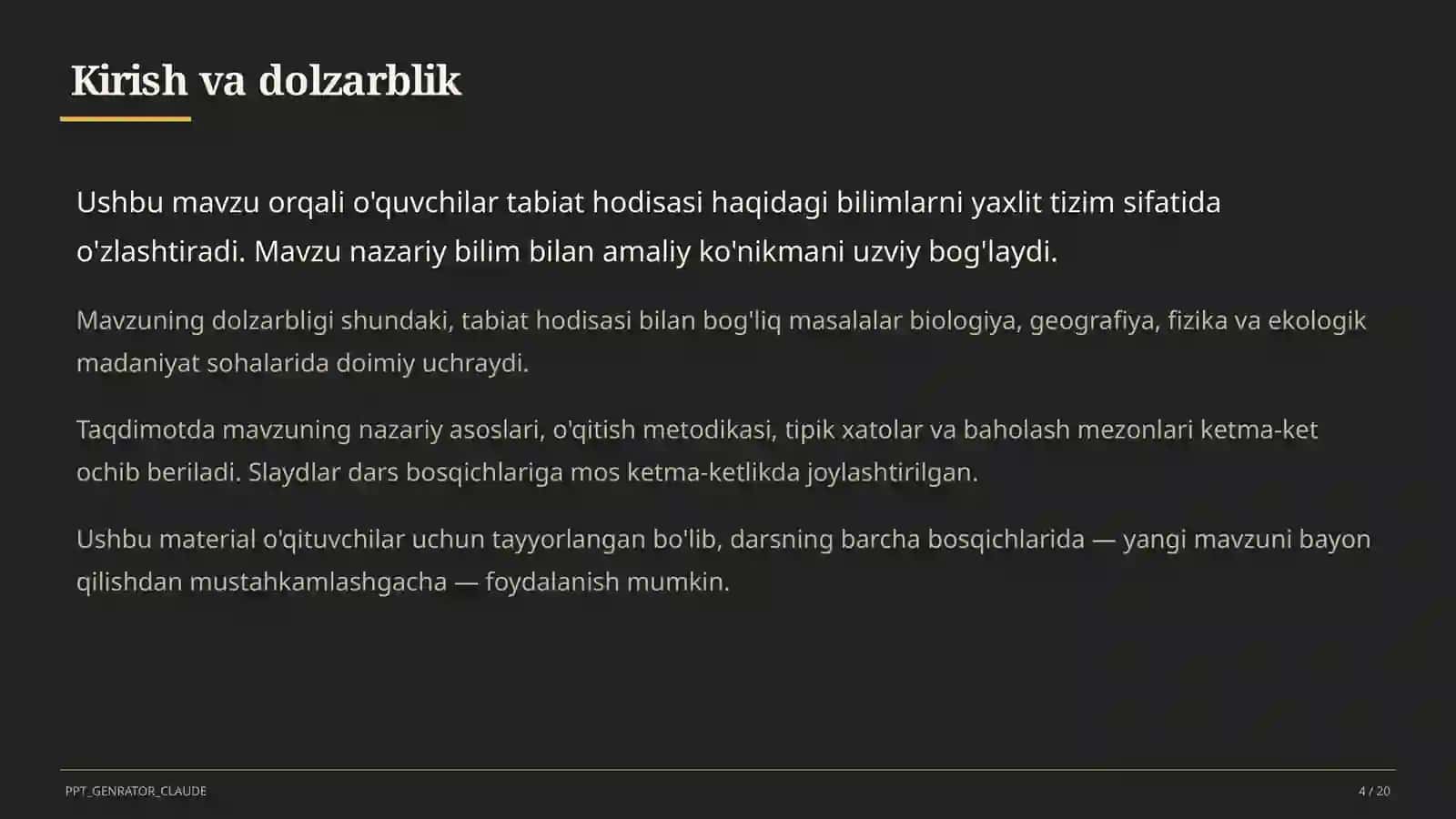 Tabiatshunoslik Dars Rejasi 4
