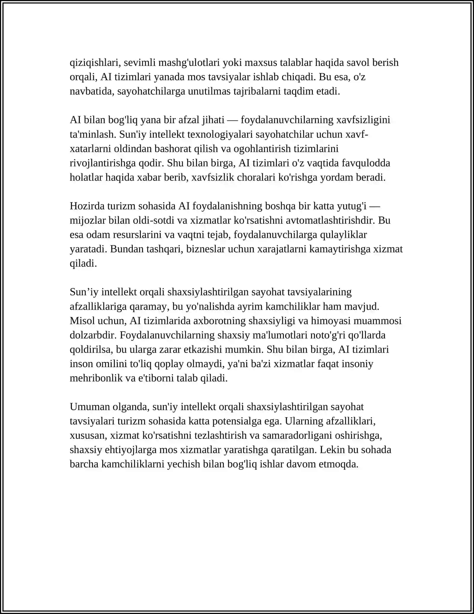 TURIZM SOHASIDA AI OʻRNI AFZALLIKLARI VA KAMCHILIKLARII 4