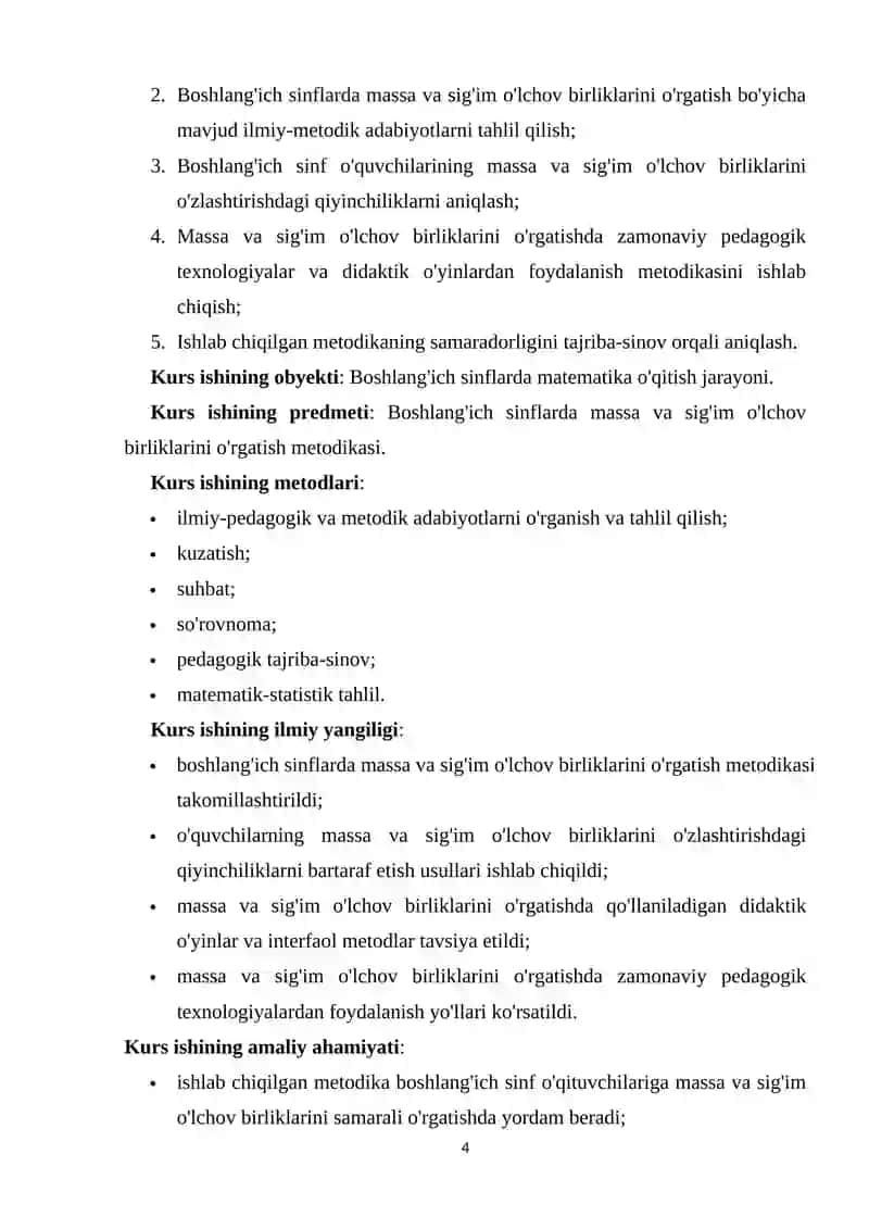 BOSHLANG'ICH SINFLARDA MASSA VA SIG'IM O'LCHOV BIRLIKLARINI O'RGATISH METODIKASI 4