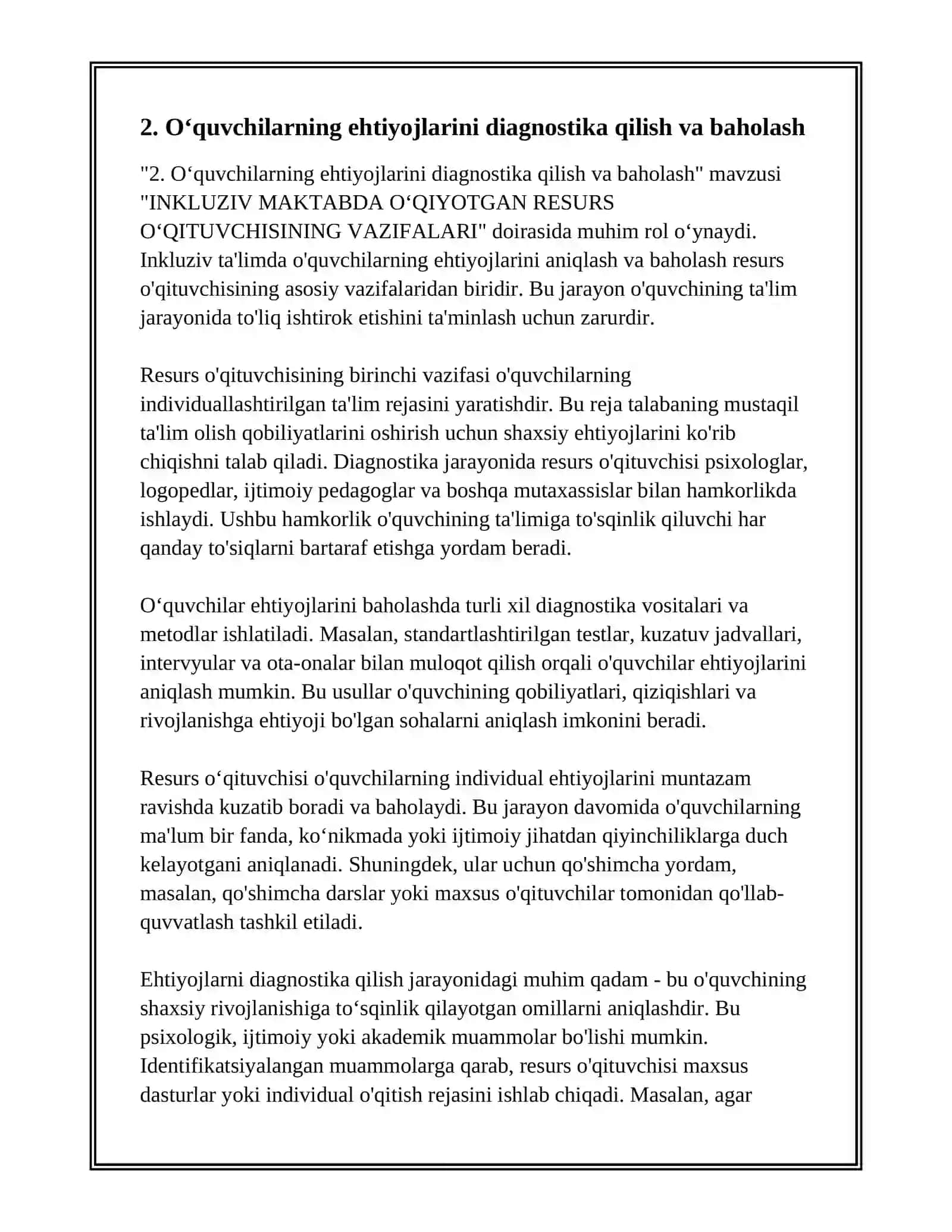 INKLUZIV MAKTABDA OʻQIYOTGAN RESURS OʻQITUVCHISINING VAZIFALARI 4