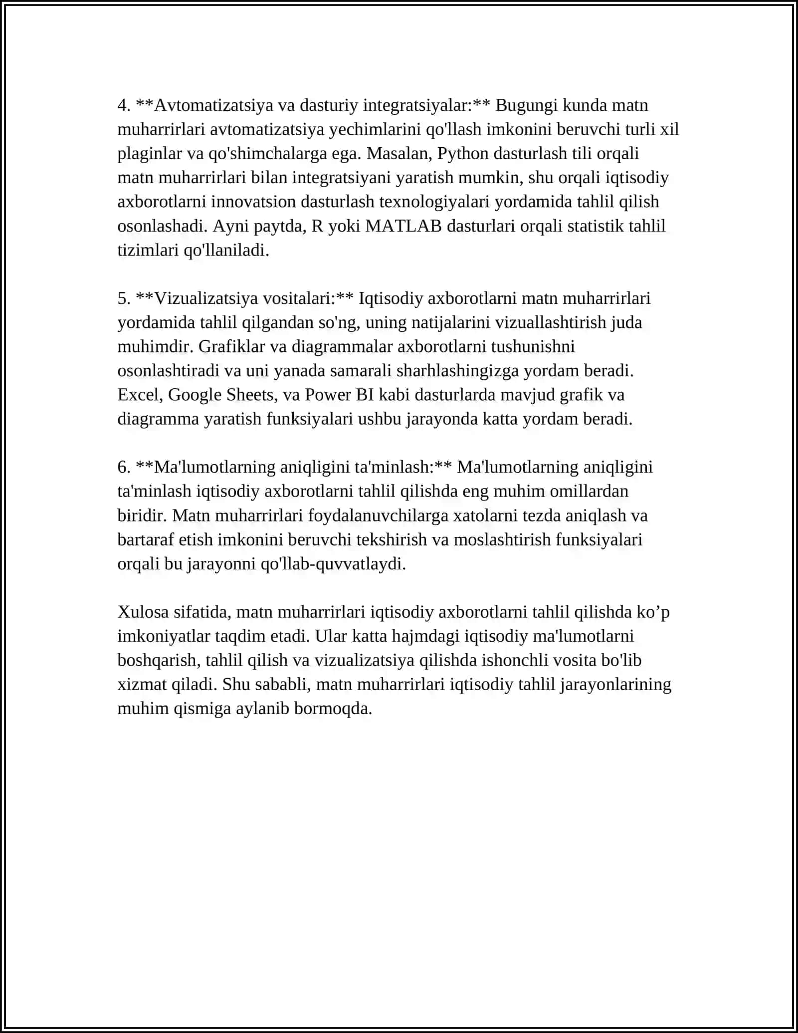 IQTISODIY AXBOROTLARNI MATN REDAKTORLARI VOSITALARIDAN FOYDALANGAN HOLDA QAYTA ISHLASH DASTURLARI 4
