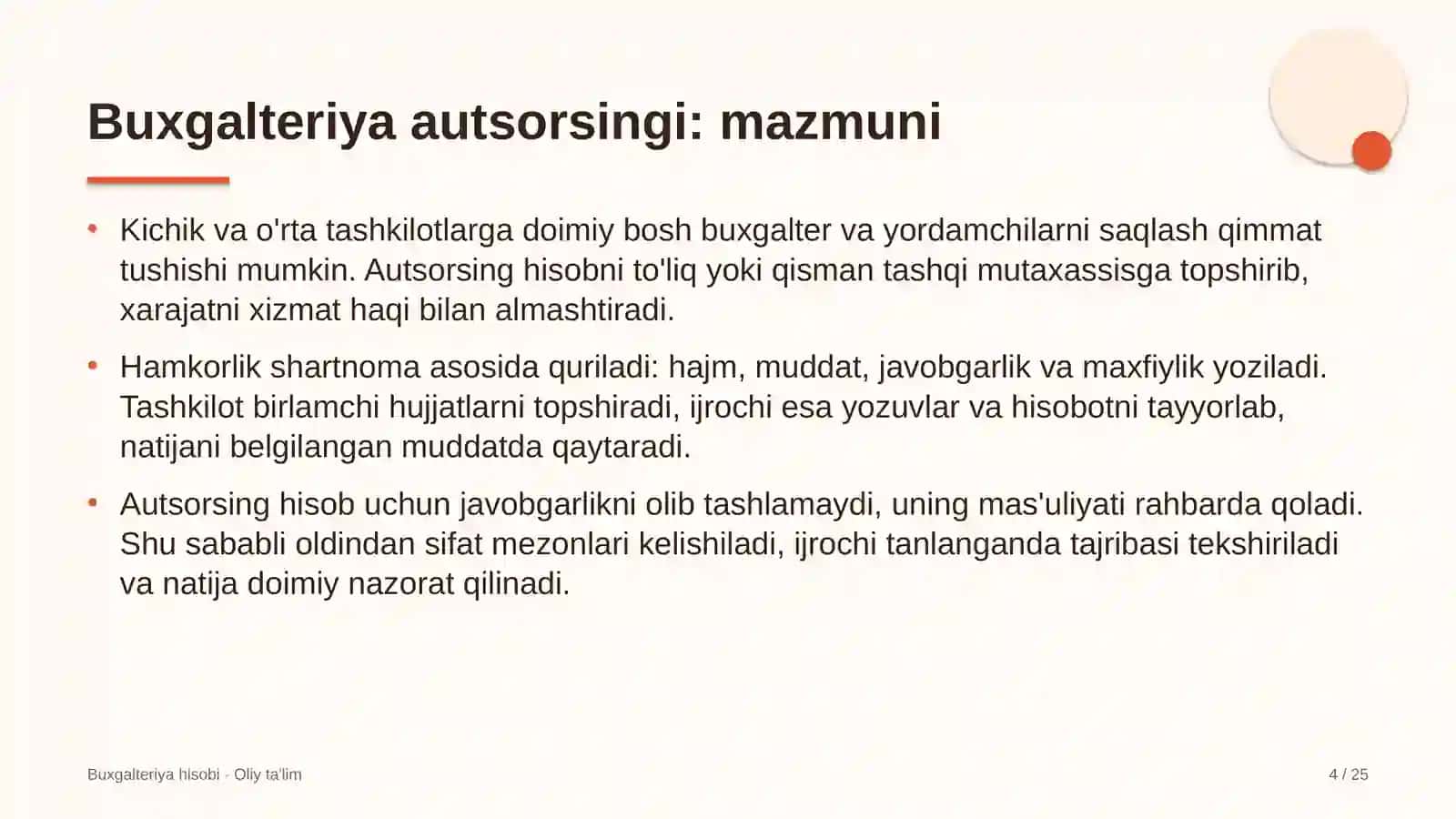 Chinni-fayans sanoatida buxgalteriya xizmatini autsorsingga berish 4
