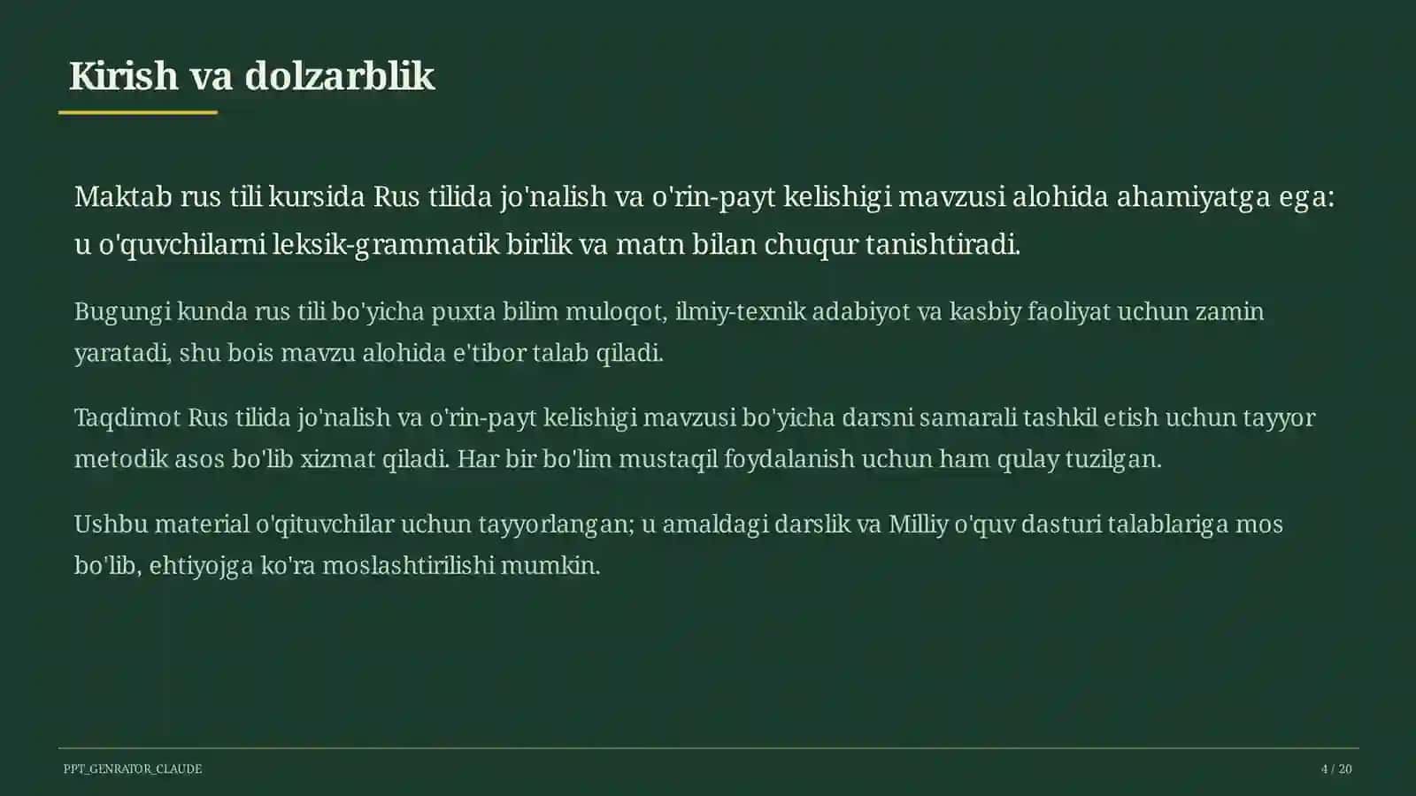 Rus tilida jo'nalish va o'rin-payt kelishigi (5-sinf) 4