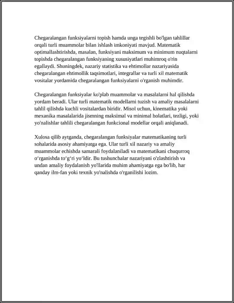 CHEGARALANGAN FUNKSIYAGA OID MISOL VA MASALALARNI OʻRGANISH 4