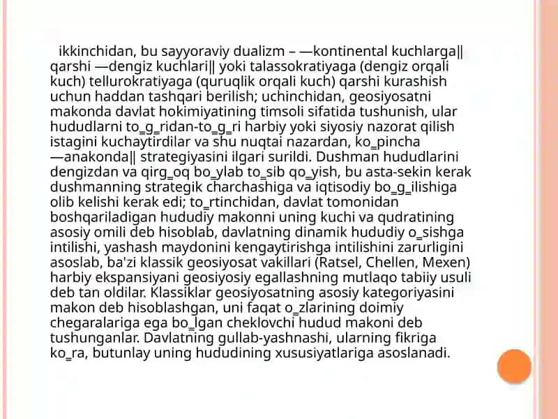 Zamonaviy geosiyosat fanining shakllanishi va uning ahamiyati 4