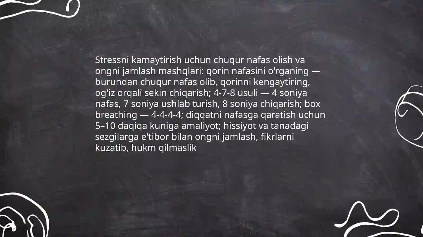 Salbiy fikrlash, stress va charchashning oldini olish 4