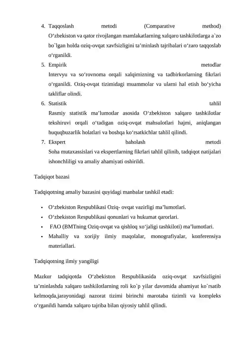 Oziq-ovqat xavfsizligini ta'minlashda, xalqaro tashkilotlarni tutgan o’rni 4