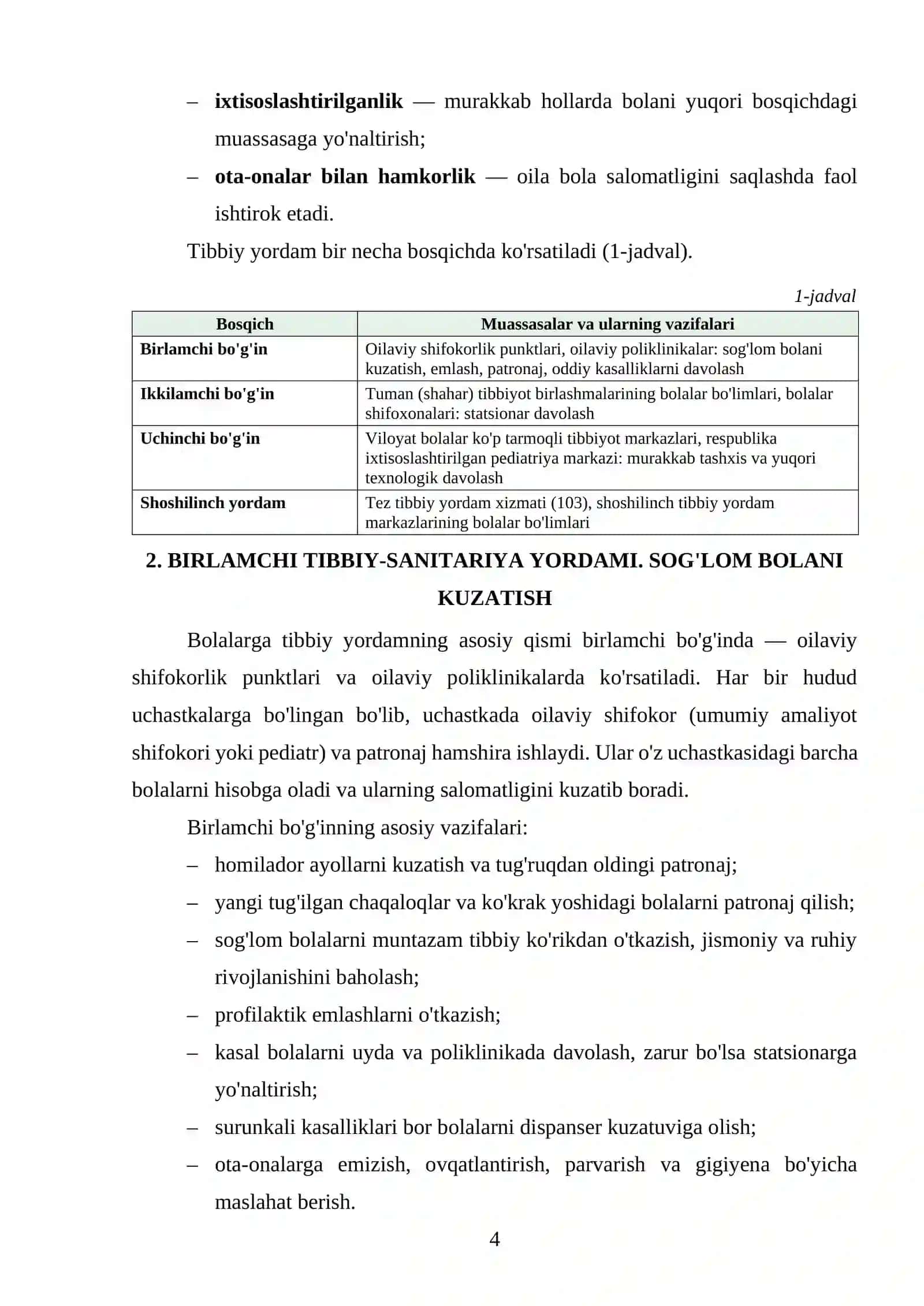 Bolalarga tibbiy yordam ko'rsatishni tashkil qilish REFERAT 4
