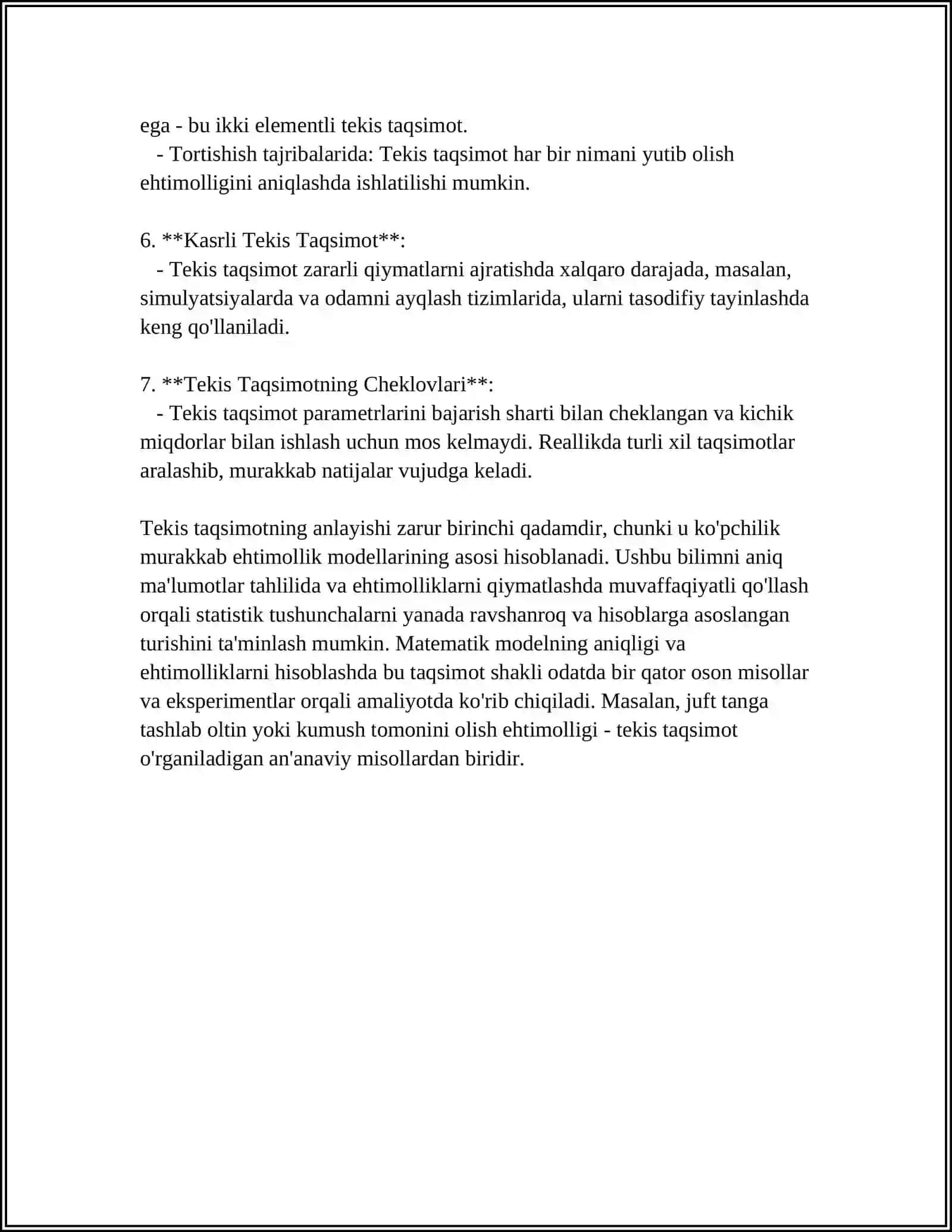 MUSTAQIL ISH Mavzu: TEKIS TAQSIMOT 4