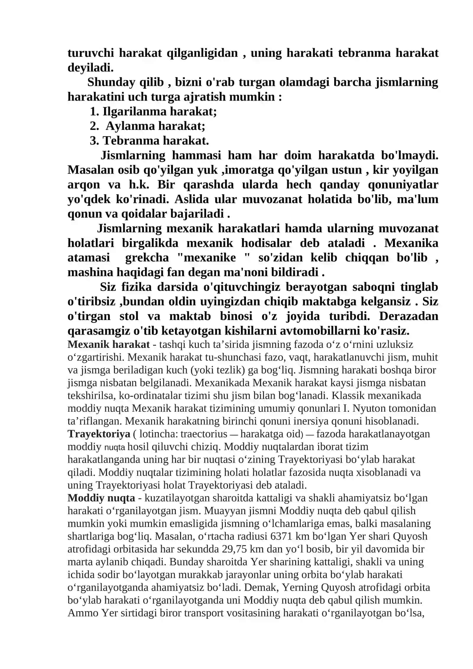 Jismlarning mexanik harakati. Trayektoriya mavzusiga tayor dars ishlanmasi. 4