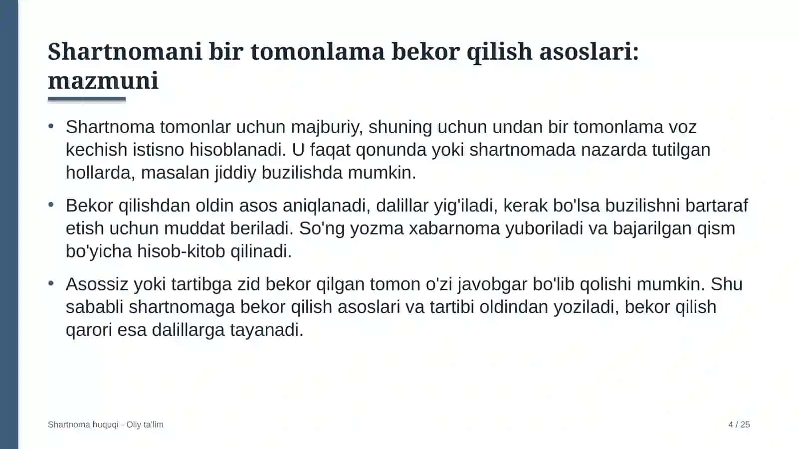 tarjima byurolarida shartnomalarni bir tomonlama bekor qilish asoslari 9910 4