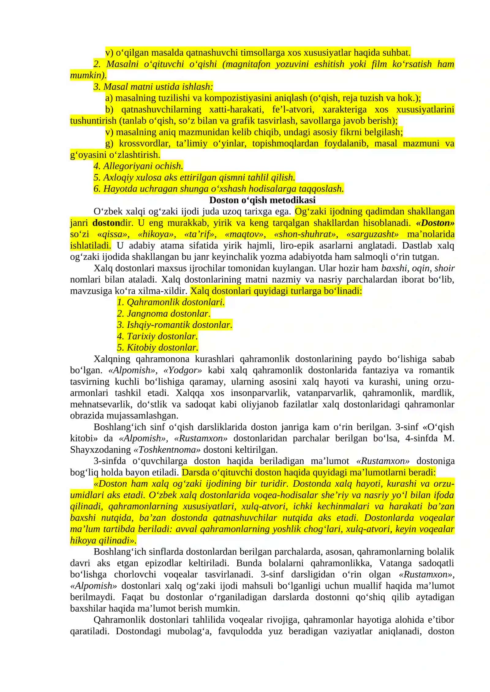 Masal, doston, topishmoq, tez aytish, maqol janridagi asarlarni hamda ilmiy-ommabop asarlarni o‘qitish metodikasi 4