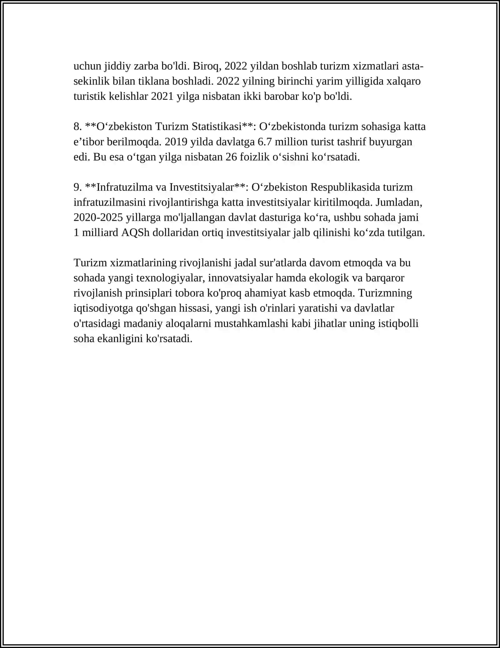 O‘ZBEKISTON RESPUBLIKASIDA XIZMATLAR SOHASINING RIVOJLANISH DARAJASI 4