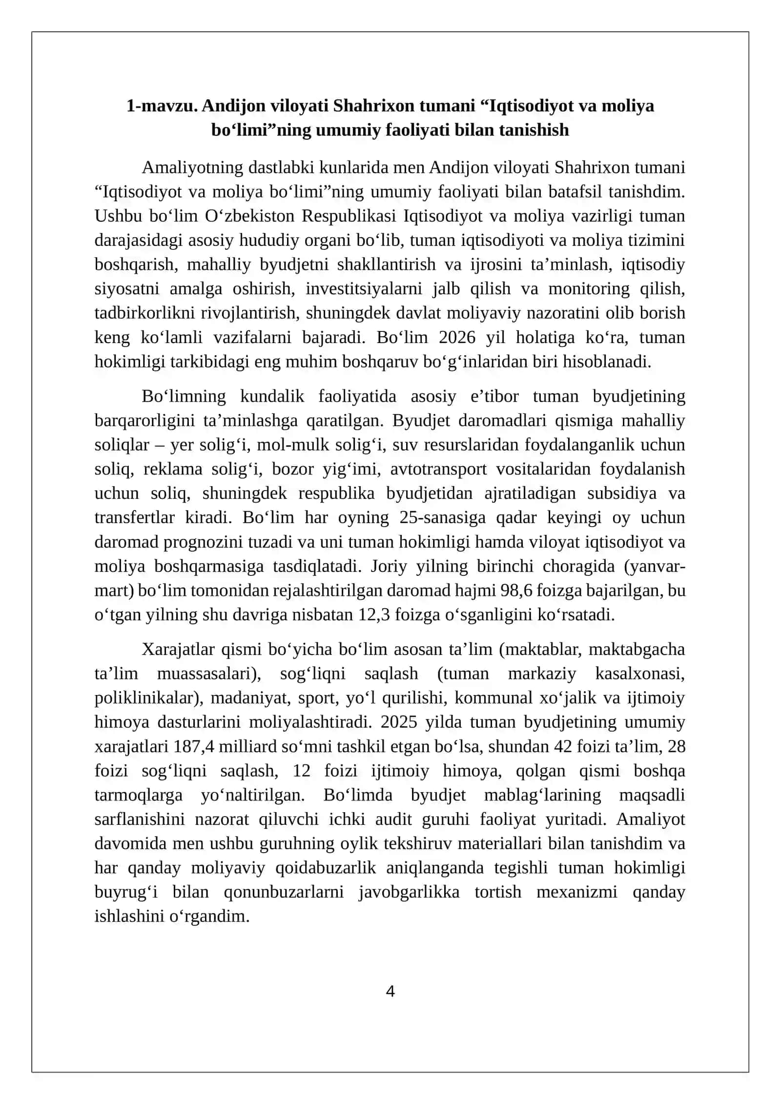 AMALIYOT HISOBOTI. Iqtisodiyot va moliya vazirligi 4