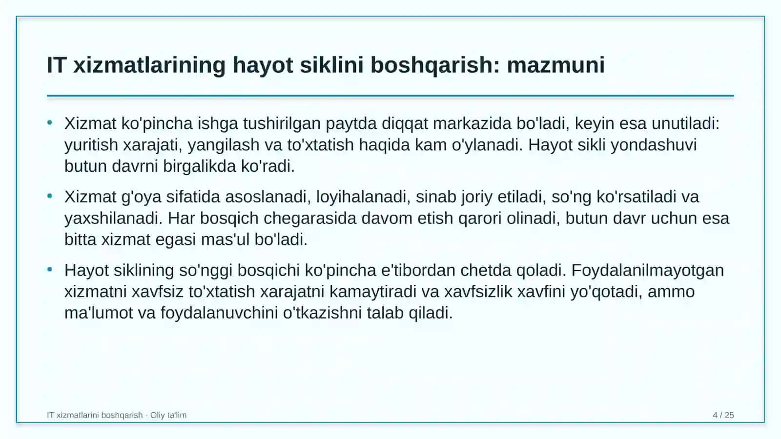 Konsalting kompaniyalarida axborot texnologiyalari xizmatlarining hayot siklini boshqarish 4