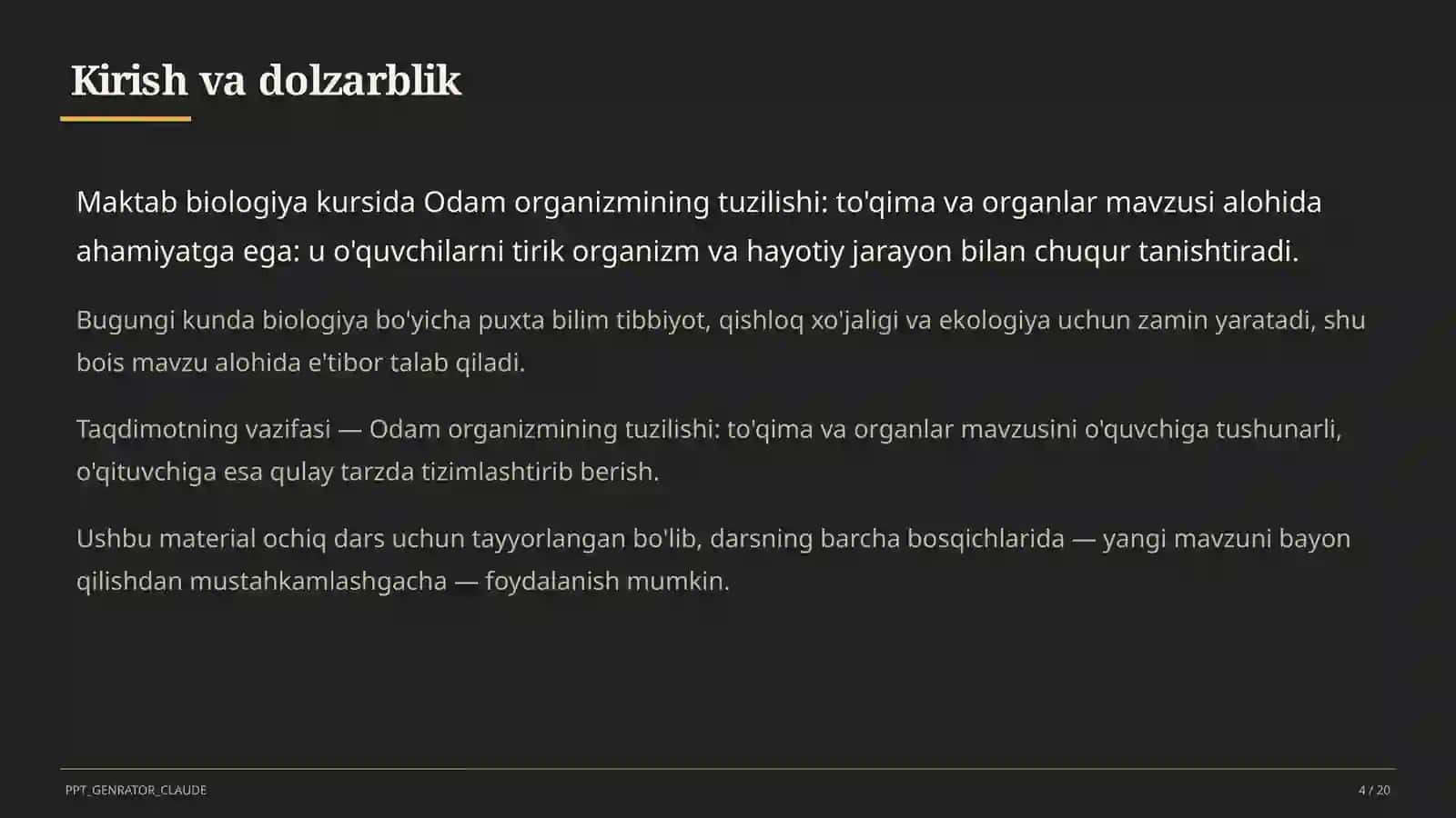 Odam organizmining tuzilishi: to'qima va organlar (8-sinf) 4