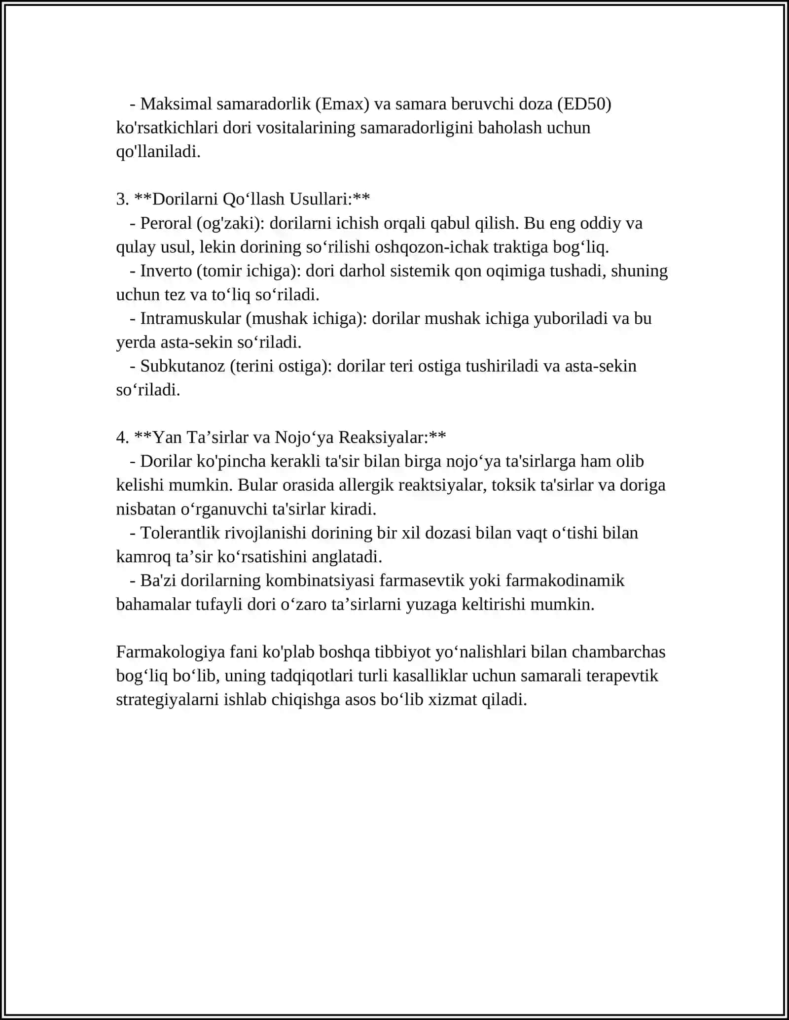 SAMARQAND DAVLAT TIBBIYOT UNIVERSITETI FARMATSIYA FAKULTETI FARMOKOLOGIYA KAFDRASI 4