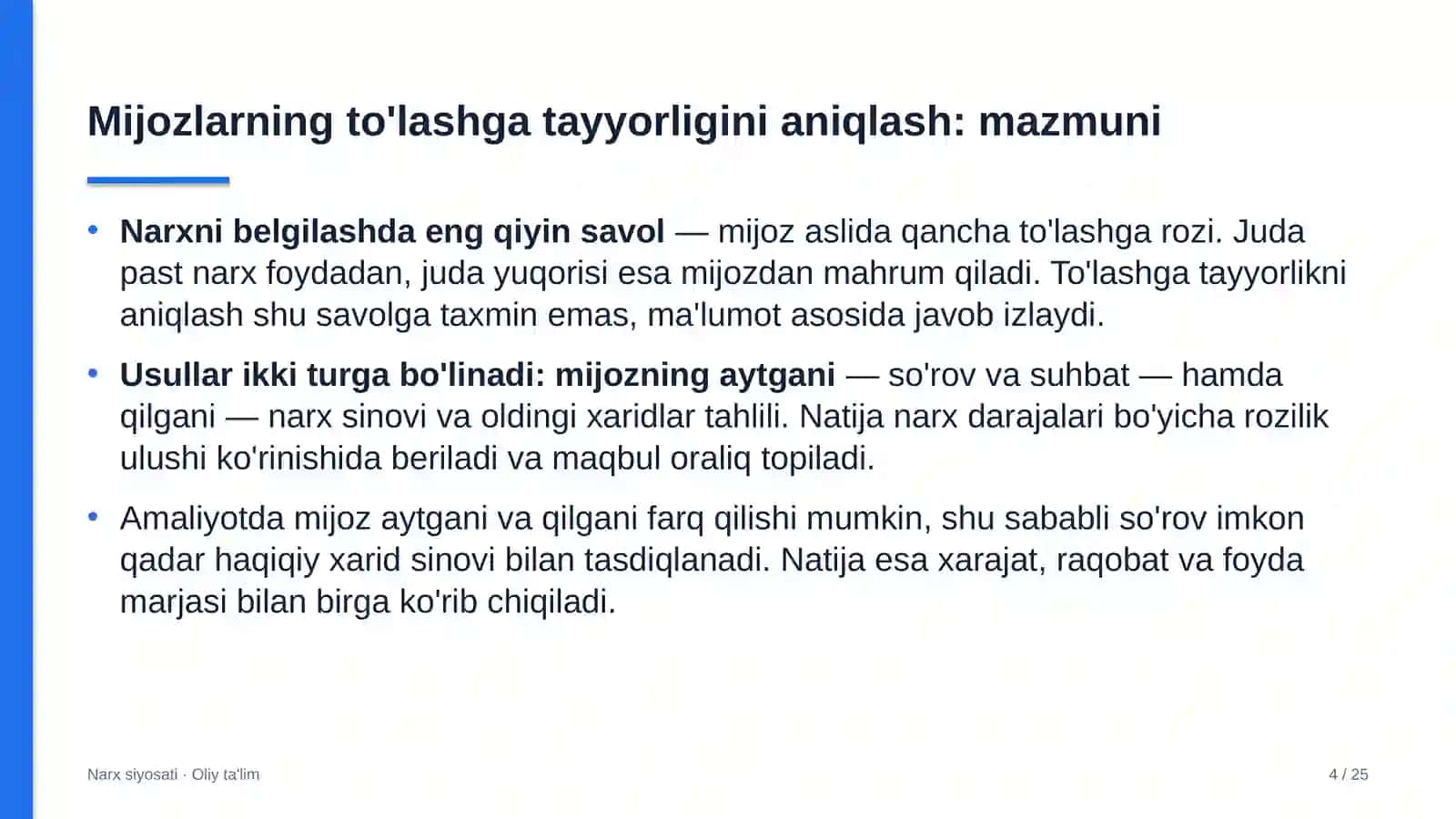 NARX SIYOSATI · OLIY TA'LIM 4