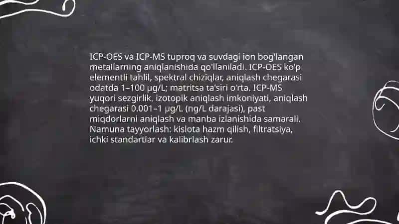 tuproq suvning ifloslanishi ion boğlanishli brikmalarini aniqlab ulardan tozalash ğoyasini ishlab chiqish 4