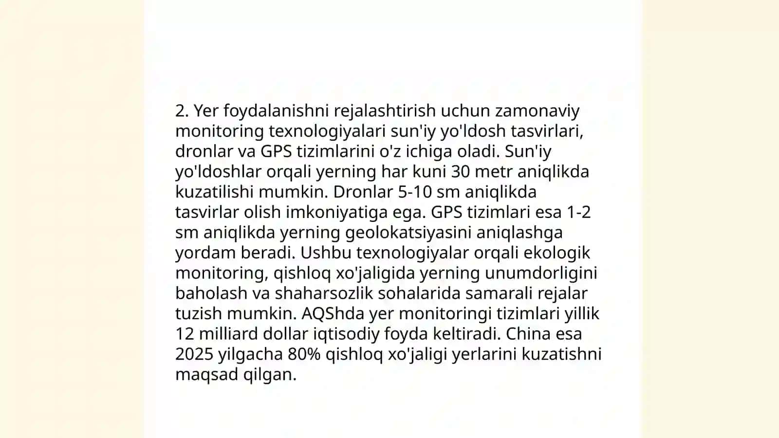 Monitoring Sistemalarining Yerdan Foydalanish Ishlarini Tashkil Etishdagi O'rnini Aniqlash 4