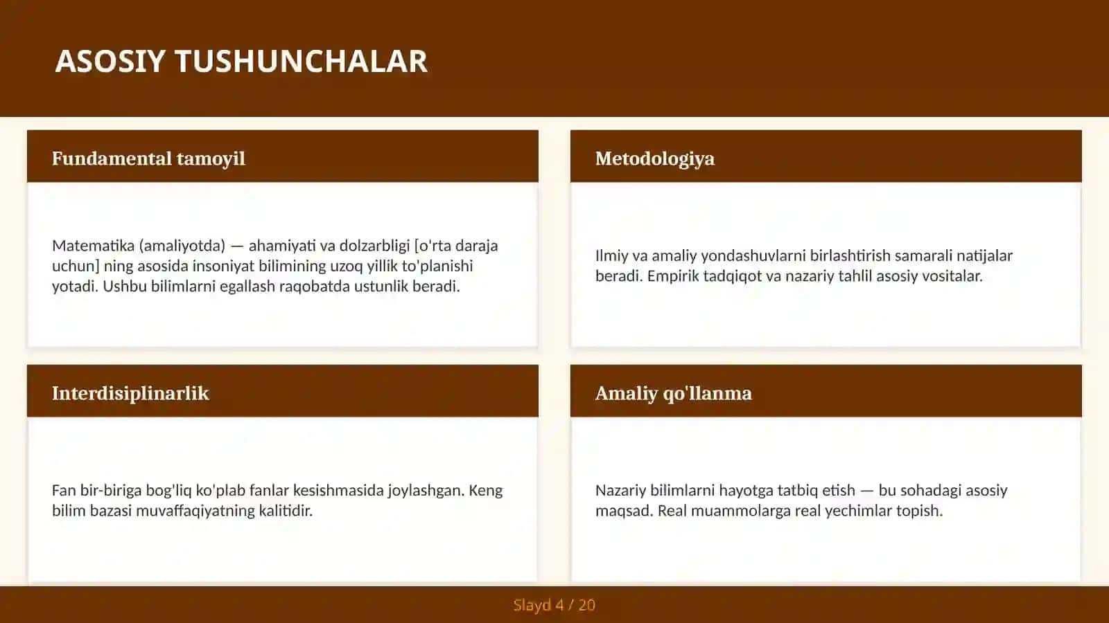 Matematika (amaliyotda) — ahamiyati va dolzarbligi [o'rta daraja uchun] 4