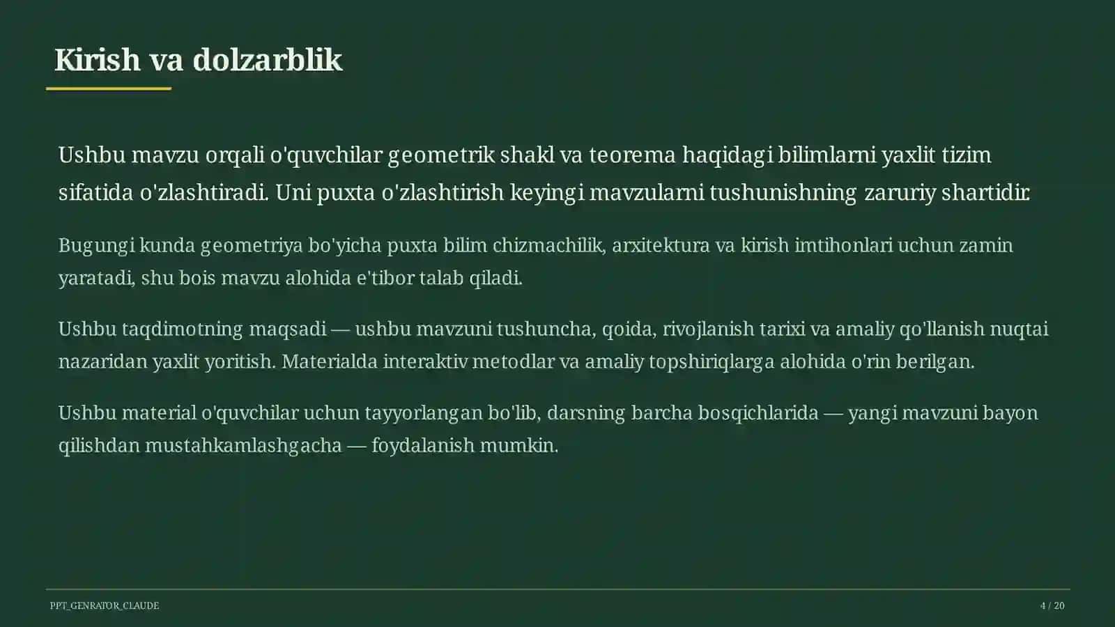 Geometriyaning boshlang'ich tushunchalari: nuqta, to'g'ri chiziq, kesma (7-sinf) 4