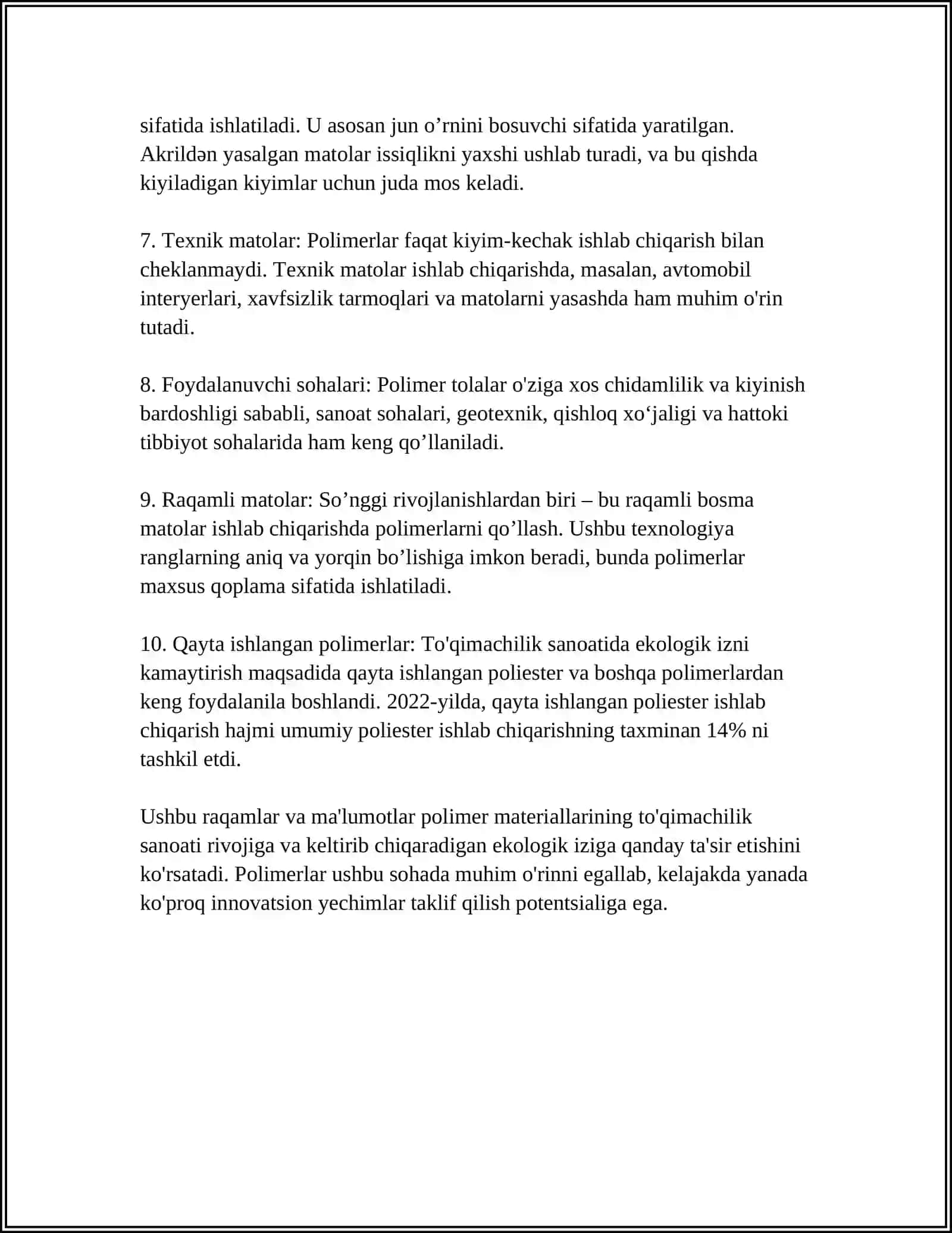 TO’QIMACHILIK VA YENGIL SANOATDA QO’LLANILADIGAN ENG MUHIM POLIMERLAR 4