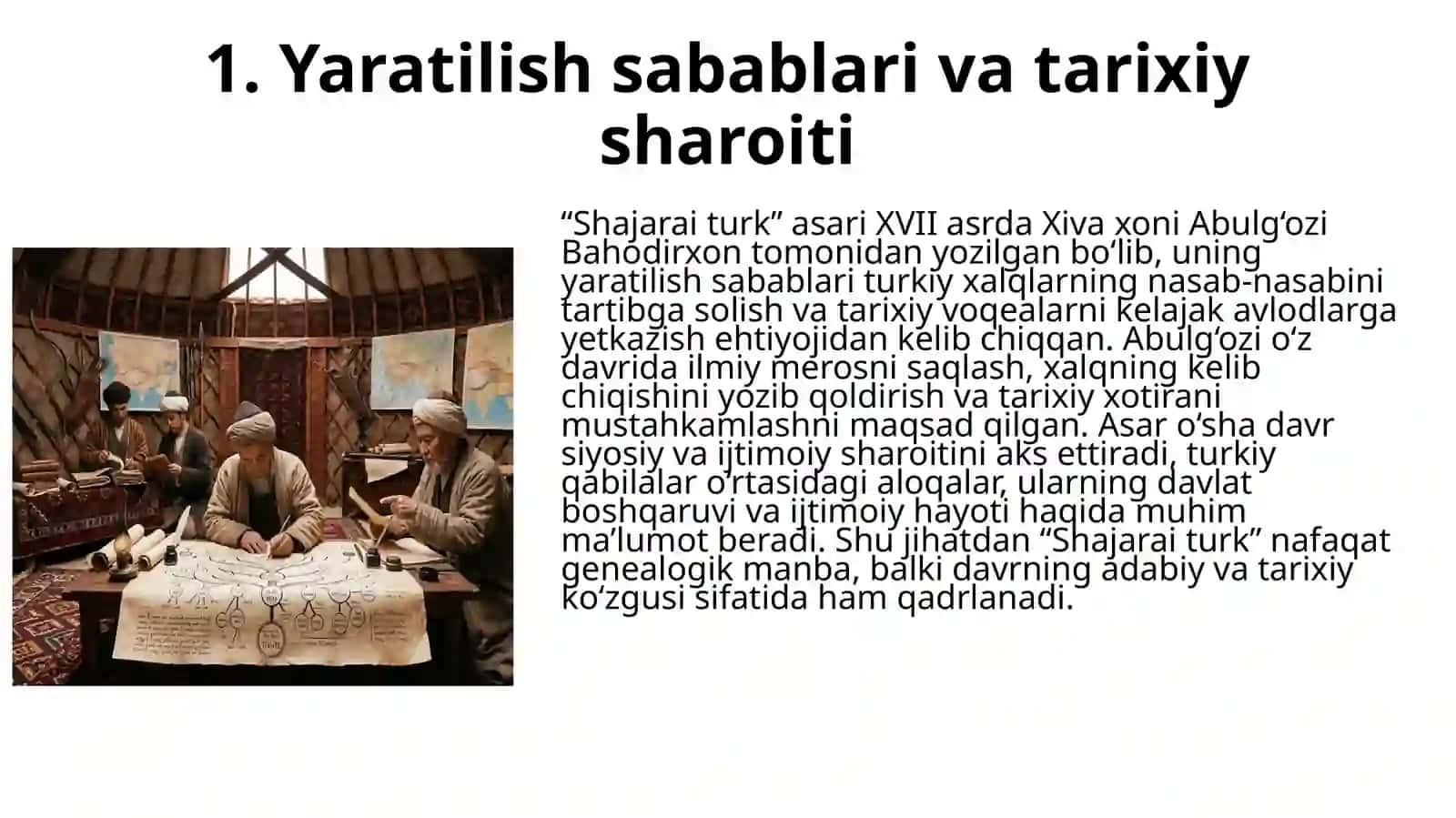 "Shajarai turk" asarining adabiyot tarixidagi o’rni 4