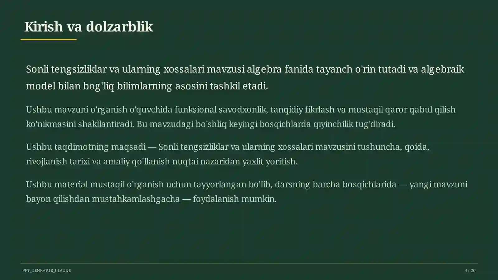 Sonli tengsizliklar va ularning xossalari (8-sinf) 4