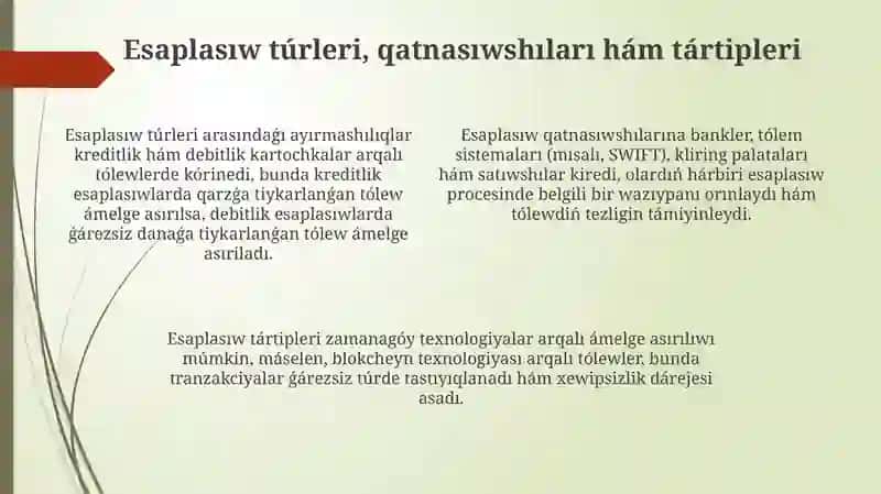 Xalıqaralıq esaplasıwlardıń salıstırmalı xarakteristikaları 4