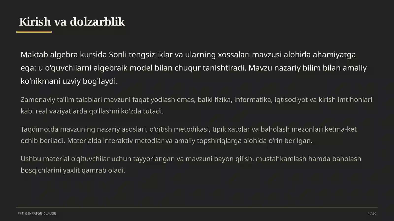 Sonli tengsizliklar va ularning xossalari (8-sinf) 4