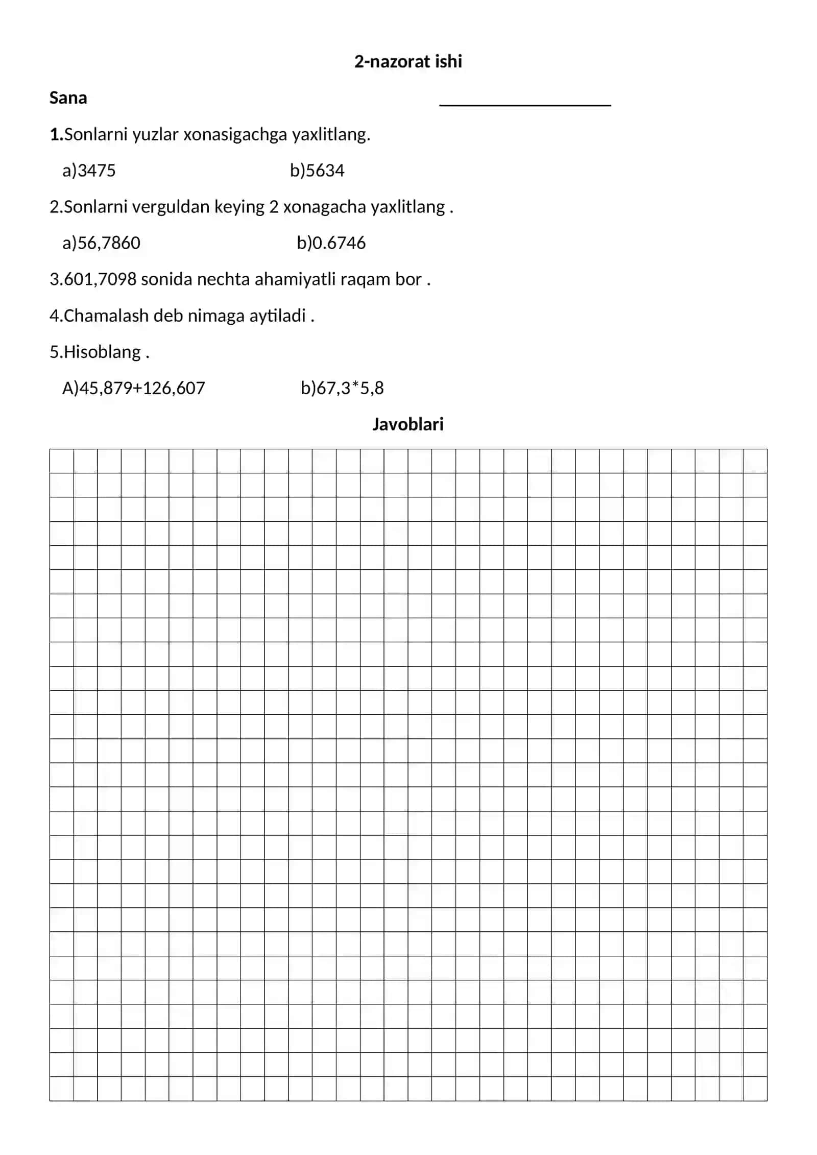 7 sinf matematika nazorat ishi daftari 4