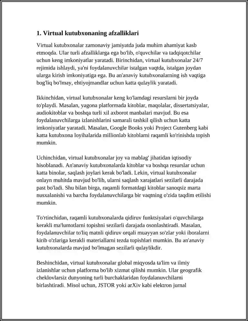 MUSTAQIL ISH Mavzu: VIRTUAL (ELEKTRON) KUTUBXONA - KUTUBXONA AXBOROT XIZMATI KOʻRSATISHNING YANGI SHAKL. 4