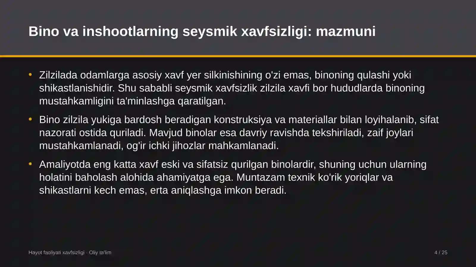 Kasaba uyushmalarida bino va inshootlarning seysmik xavfsizligi 4
