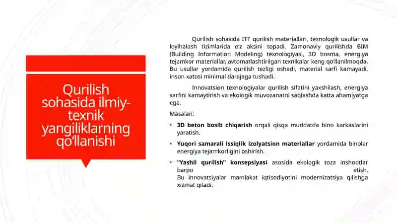 IQTISODIYOT VA JAMIYATDA ILMIY-TEXNIK TARAQQIYOT RIVOJLANISH DASTAGI SIFATIDA. QURILISHNING ILMIY-TEXNIK TARAQQIYOTGA VA JAMOIY-IQTISODIY TARAQQIYOTGA TA’SIRI 4