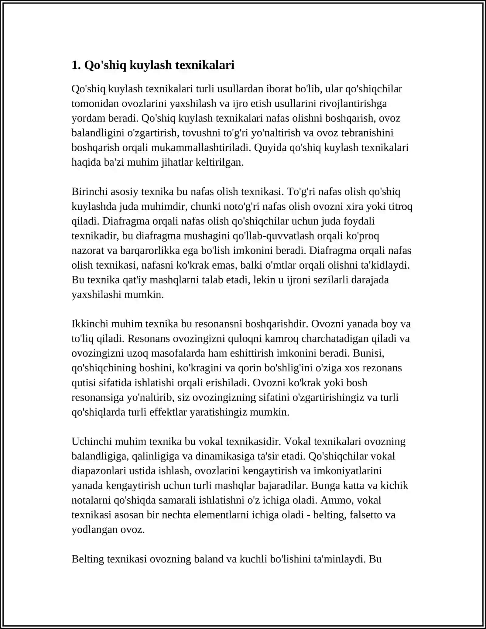 QO'SHIQ KUYLASH FAOLIYATI. OVOZ SOZLASH MASHQLARI. MUSIQIY RITMIK HARAKATLARI FAOLIYATI. DAVLAR ARO MUSIQA TA'LIM TIZIMI VA ULARNING KELIB CHIQISH TARIXI 4