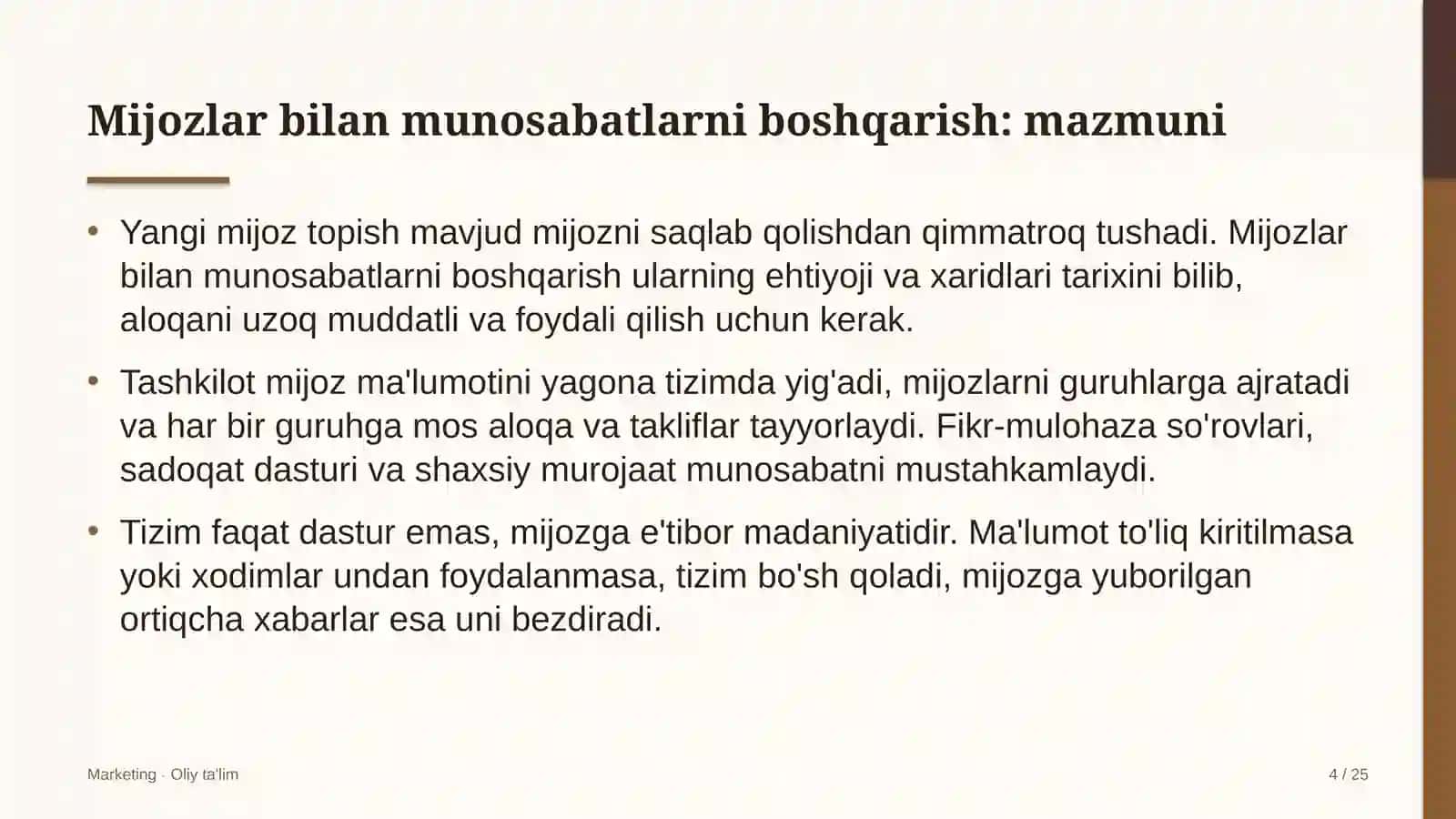 ehtiyot qismlar do'konlarida mijozlar bilan munosabatlarni boshqarish 4213 4