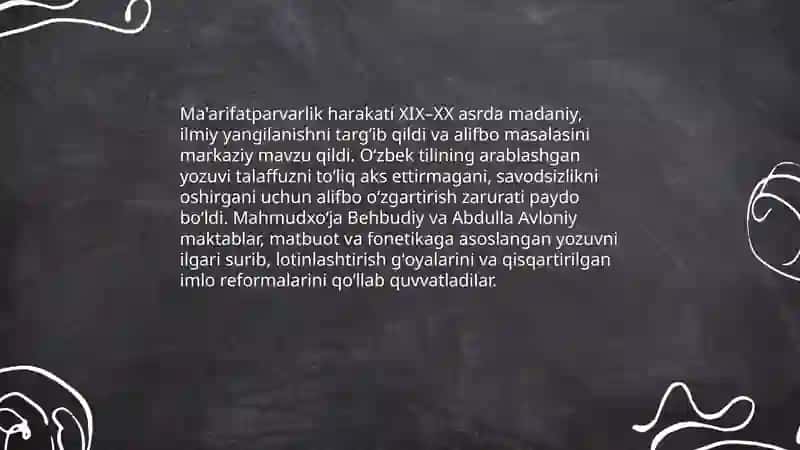Ma'arifatparvarlik. Oʻzbek alifbosi 4