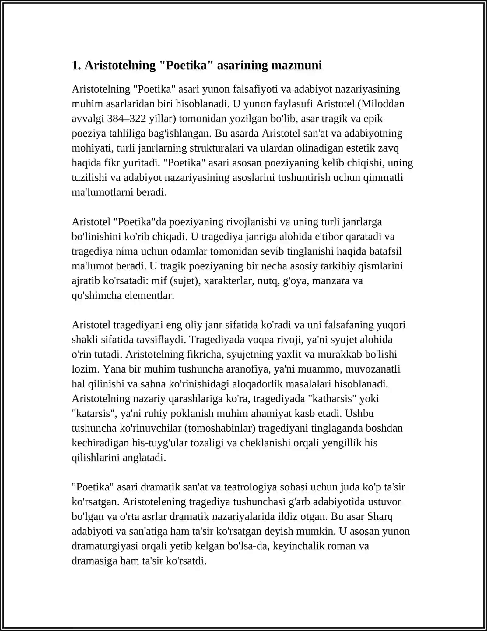 ARISTOTELNING "POETIKA" ASARINI OʻRGANISH VA SHARH YOZISH 4