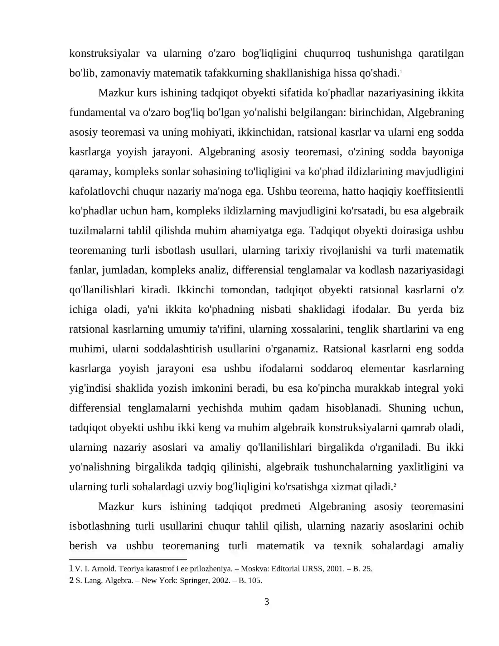Algebraning asosiy teoremasi. Ratsional kasrlar va ularni eng sodda kasrlarga yoyish. 4