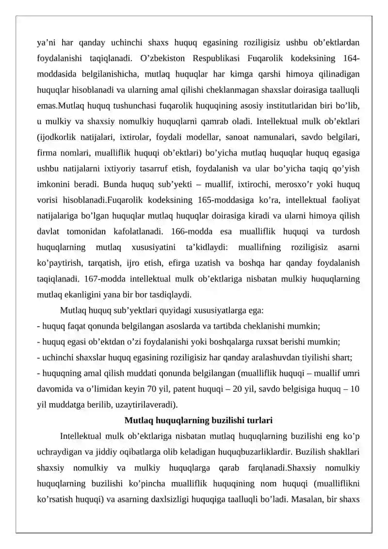 Mutlaq huquqlar va ularni buzganlik uchun himoya qilish 4