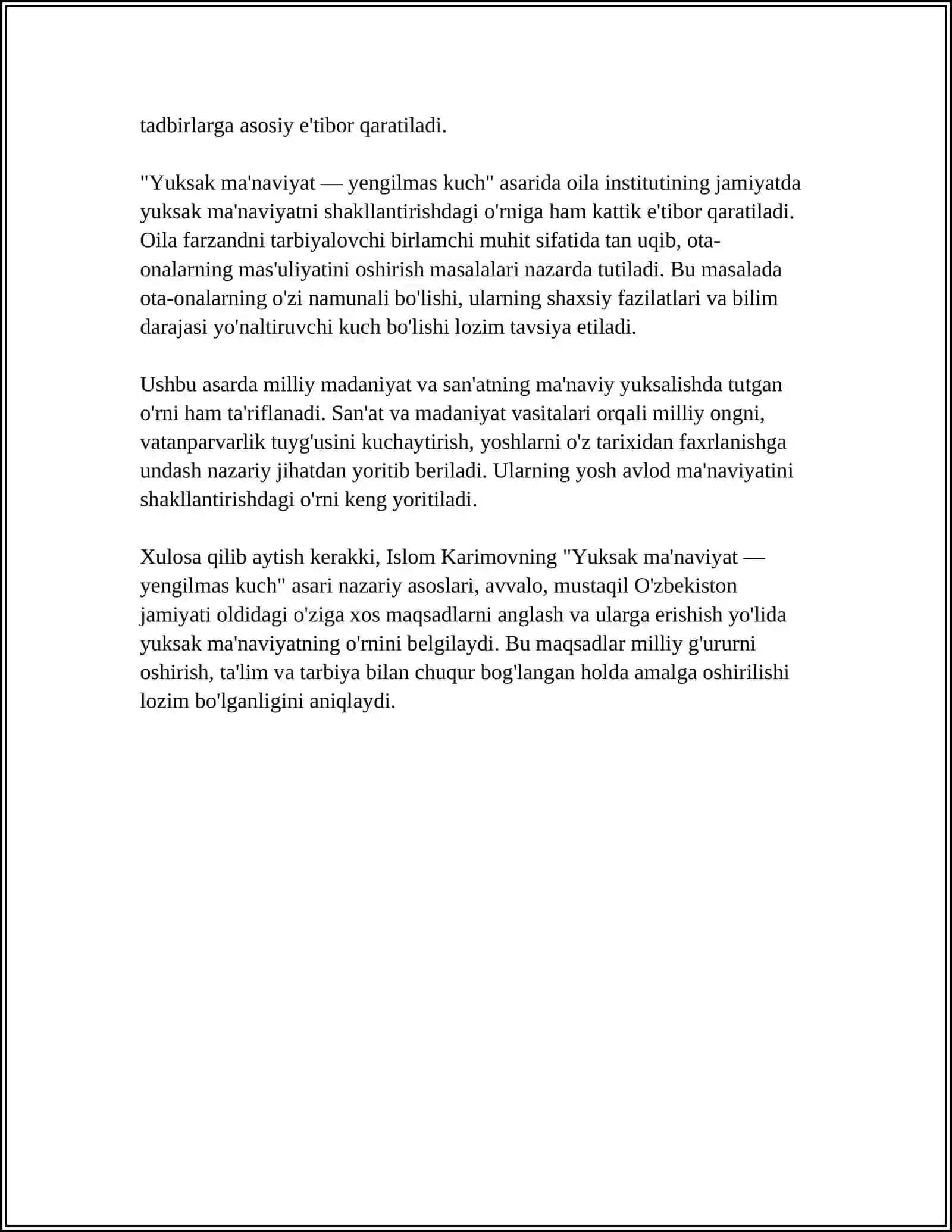 O'ZBEKISTON RESPUBLIKASI PREZIDENTI I KARIMOVNING YUKSAK MANAVIYAT YENGILMAS KUCH ASARIDAGI NAZARIY KONSEPTUAL MASALALARI 4