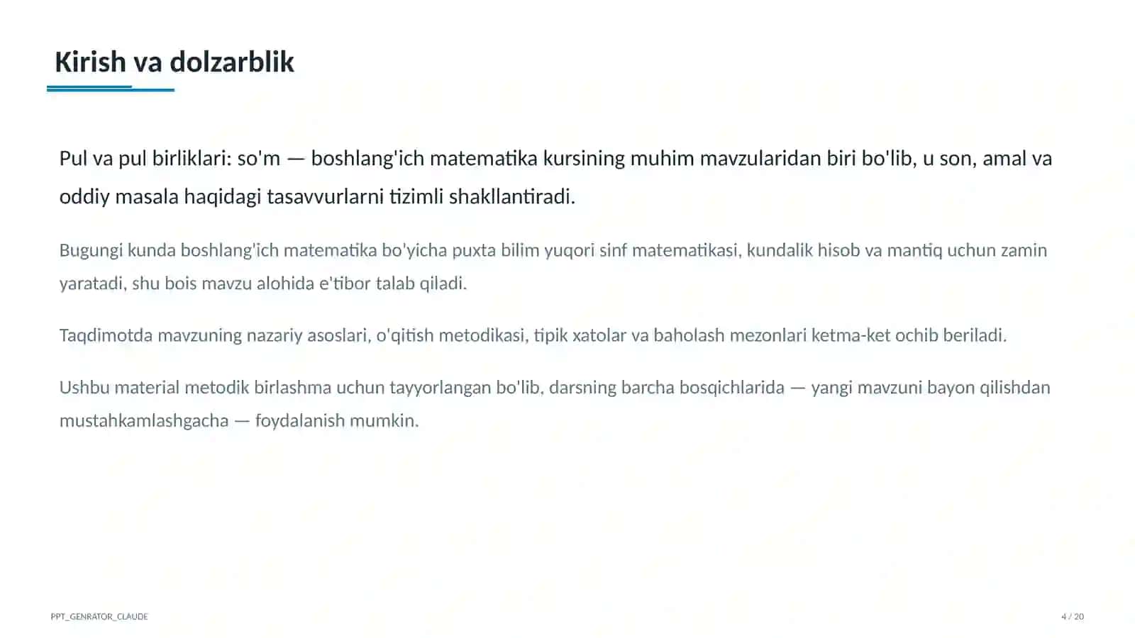Pul va pul birliklari: so'm (2-sinf) 4
