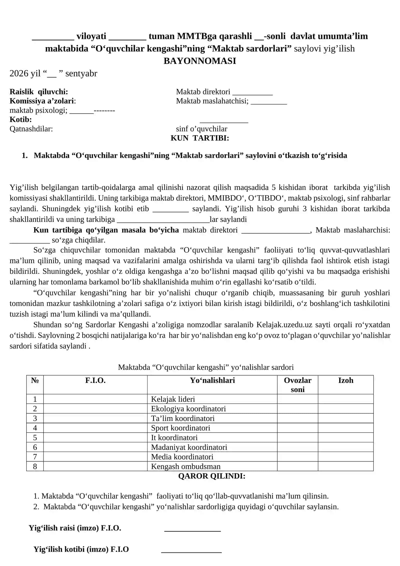 "O‘quvchilar kengashi" sinf vakillari saylovi yig’ilishi 4